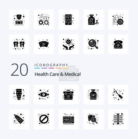 Illustration for 20 Health Care And Medical Solid Glyph icon Pack like stomatology dental emergency medicine herbal - Royalty Free Image