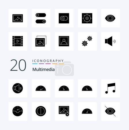 Illustration for 20 Multimedia Solid Glyph icon Pack. like man. gallery. preferences. album. media - Royalty Free Image