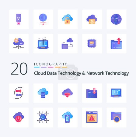 Illustration for 20 Cloud Data Technology And Network Technology Flat Color icon Pack like arrow dawonlod money  folder wifi - Royalty Free Image
