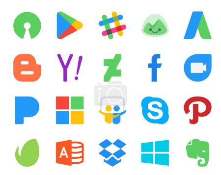 Ilustración de 20 Paquete de iconos de redes sociales Incluyendo chat. slideshare. yahoo. microsoft. dúo de Google - Imagen libre de derechos