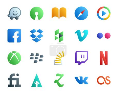 Illustration for 20 Social Media Icon Pack Including stock. stockoverflow. dropbox. blackberry. flickr - Royalty Free Image