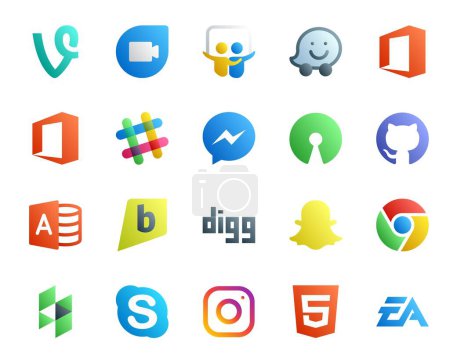 Ilustración de 20 Paquete de iconos de redes sociales Incluyendo chat. houzz. código abierto. Cromo. cavar - Imagen libre de derechos