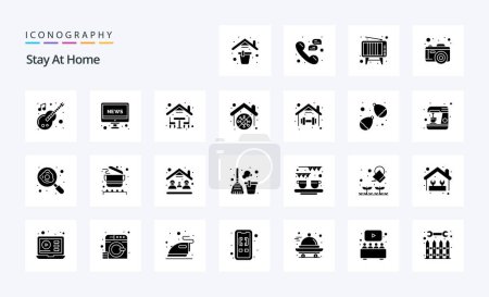 Illustration for 25 Stay At Home Solid Glyph icon pack - Royalty Free Image