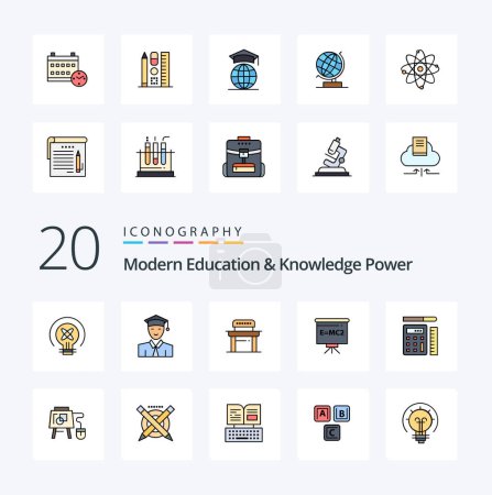 Illustration for 20 Modern Education And Knowledge Power Line Filled Color icon Pack like calculator education desk board classroom - Royalty Free Image