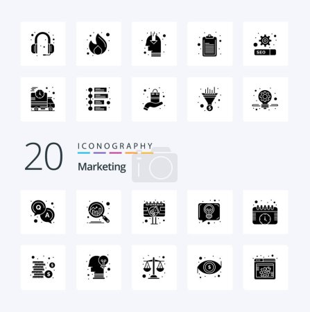 Ilustración de 20 Icono de glifo sólido de marketing Paquete como calendario de programación discusión de la charla de publicidad - Imagen libre de derechos