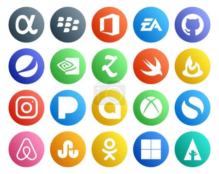 Illustration for 20 Social Media Icon Pack Including air bnb. xbox. nvidia. google allo. instagram - Royalty Free Image