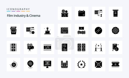Ilustración de 25 Cenima sólido paquete de iconos de glifos - Imagen libre de derechos