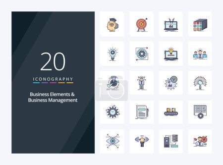 Illustration for 20 Business Elements And Business Managment line Filled icon for presentation - Royalty Free Image