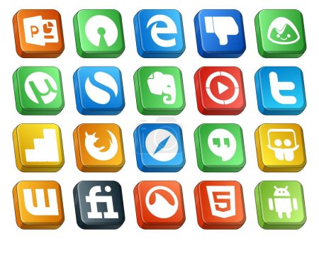 Illustration for 20 Social Media Icon Pack Including hangouts. safari. windows media player. browser. google analytics - Royalty Free Image