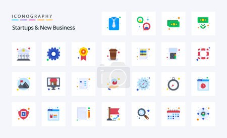 Illustration for 25 Startups And New Business Flat color icon pack - Royalty Free Image