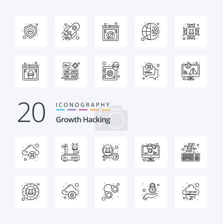 Illustration for 20 Hacking Line icon Pack like warn secured router code private - Royalty Free Image