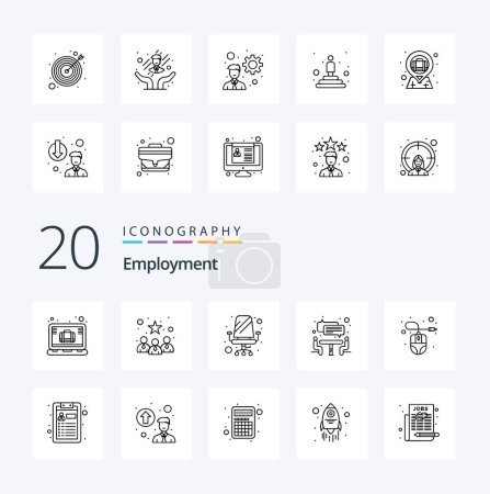 Illustration for 20 Employment Line icon Pack like hardware computer chair teamwork interview - Royalty Free Image
