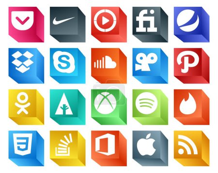 Ilustración de 20 Paquete de iconos de redes sociales Incluyendo spotify. En primer lugar. charla. odnoklassniki. viddler - Imagen libre de derechos
