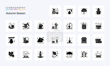 Illustration for 25 Autumn Solid Glyph icon pack - Royalty Free Image