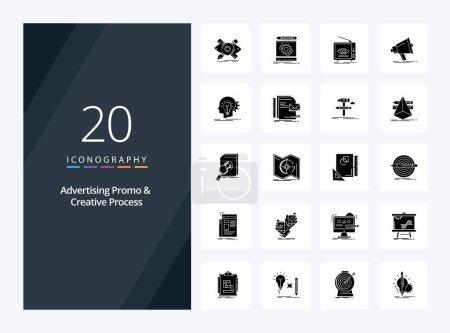 Téléchargez les illustrations : 20 Publicité Promo et processus créatif Icône Glyphe solide pour la présentation - en licence libre de droit
