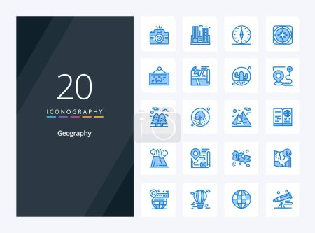 Téléchargez les illustrations : 20 Geo Graphy Blue icône de couleur pour la présentation - en licence libre de droit