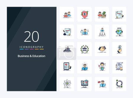 Illustration for 20 Business And Education line Filled icon for presentation - Royalty Free Image