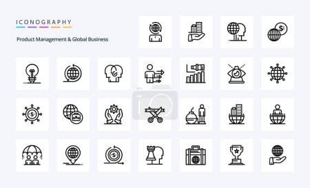 Ilustración de 25 Gestión de productos y paquete de iconos de línea de negocio global - Imagen libre de derechos
