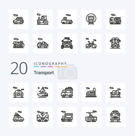 Ilustración de 20 icono de la línea de transporte Pack como personas de transporte de coches túnel de coche - Imagen libre de derechos