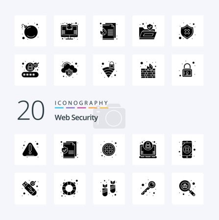 Illustration for 20 Web Security Solid Glyph icon Pack like loss data banned mobile data laptop - Royalty Free Image