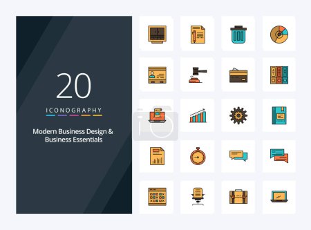 Illustration for 20 Modern Business And Business Essentials line Filled icon for presentation - Royalty Free Image
