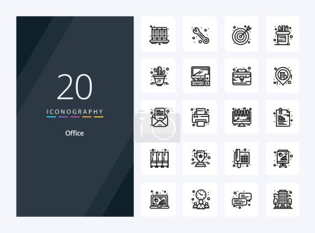 Téléchargez les illustrations : 20 icône de contour de bureau pour la présentation - en licence libre de droit