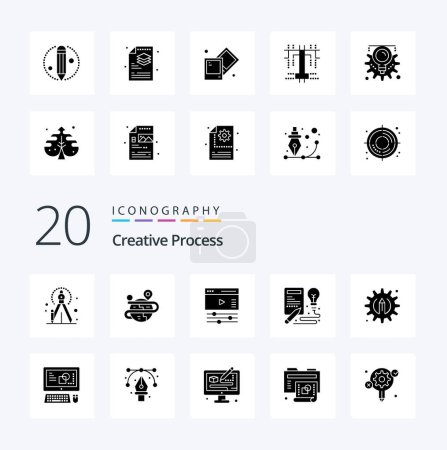 Illustration for 20 Creative Process Solid Glyph icon Pack like pencil creative page process idea - Royalty Free Image