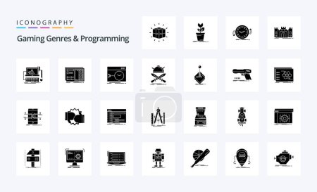 Ilustración de 25 Géneros de juegos y programación Paquete de iconos de glifos sólidos - Imagen libre de derechos