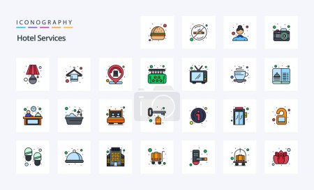 Ilustración de Paquete de iconos de 25 servicios del hotel Line Filled Style - Imagen libre de derechos