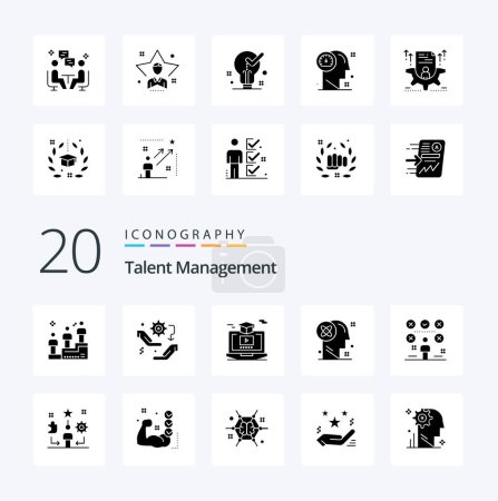 Illustration for 20 Talent Management Solid Glyph icon Pack like solution mind setting user gruadation - Royalty Free Image
