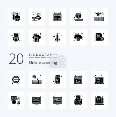 Illustration for 20 OnSolid Glyph Learning Solid Glyph icon Pack like web education online study mobile - Royalty Free Image