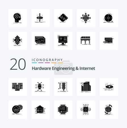 Illustration for 20 Hardware Engineering And Internet Solid Glyph icon Pack like sensor buildings network traffic monitoring - Royalty Free Image