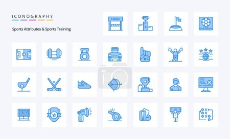 Illustration for 25 Sports Atributes And Sports Training Blue icon pack - Royalty Free Image