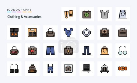 Ilustración de 25 accesorios de ropa de la línea llena icono de estilo pack - Imagen libre de derechos
