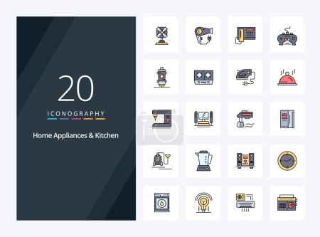 Illustration for 20 Home Appliances And Kitchen line Filled icon for presentation - Royalty Free Image