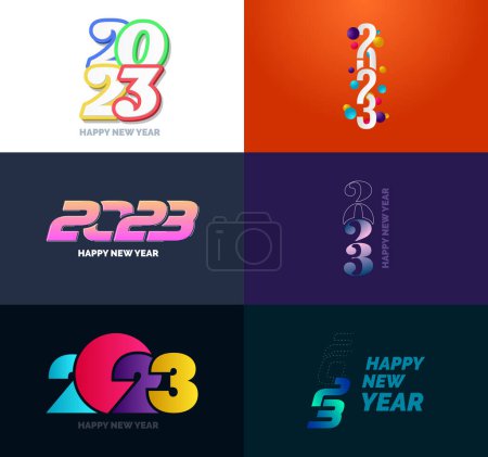 Ilustración de Gran Colección de 2023 Feliz Año Nuevo símbolos. Cubierta del diario de negocios para 2023 con deseos - Imagen libre de derechos
