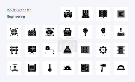 Téléchargez les illustrations : 25 pack d'icônes ingénierie Glyphe solide - en licence libre de droit