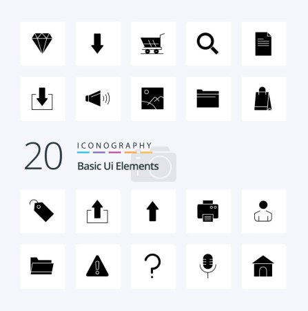 Illustration for 20 Basic Ui Elements Solid Glyph icon Pack like data folder printer person male - Royalty Free Image