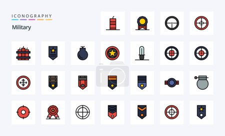Téléchargez les illustrations : Pack d'icônes de style rempli de 25 lignes militaires - en licence libre de droit