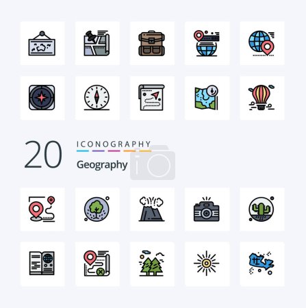 Illustration for 20 Geo Graphy Line Filled Color icon Pack. like world. map. pin. hiking. bag - Royalty Free Image