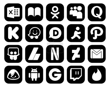 Ilustración de 20 Paquete de iconos de redes sociales Incluyendo correo electrónico. deviantart. disqus. netflix. adsense - Imagen libre de derechos