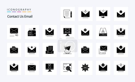 Ilustración de 25 Paquete de iconos de glifos sólidos de correo electrónico - Imagen libre de derechos
