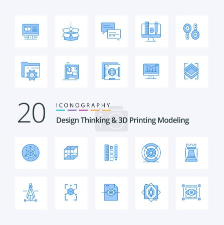 Ilustración de 20 Design Thinking And D Printing Modelado Icono de color azul Paquete como filamento de impresión de lápiz de entretenimiento rey - Imagen libre de derechos