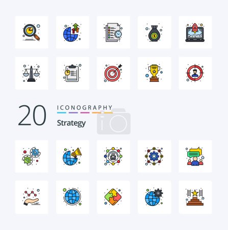 Ilustración de 20 Línea de estrategia llena icono de color Paquete como reunión chat correo electrónico configuración de trabajo - Imagen libre de derechos