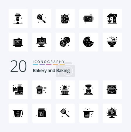 Illustration for 20 Baking Solid Glyph icon Pack like scale kitchen stewpot cooking sweets - Royalty Free Image