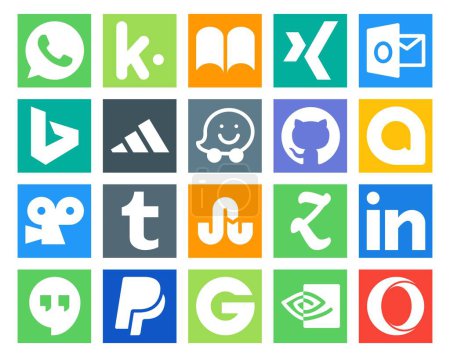 Illustration for 20 Social Media Icon Pack Including groupon. hangouts. github. linkedin. stumbleupon - Royalty Free Image