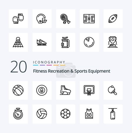 Ilustración de 20 Fitness Recreación y Deportes Equipo Línea icono Pack. como la pelota. casco. boxeo. fútbol. americano - Imagen libre de derechos