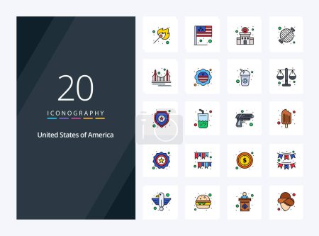 Illustration for 20 Usa line Filled icon for presentation - Royalty Free Image