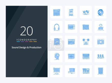 Téléchargez les illustrations : 20 Design sonore et production sonore icône de couleur bleue pour la présentation - en licence libre de droit