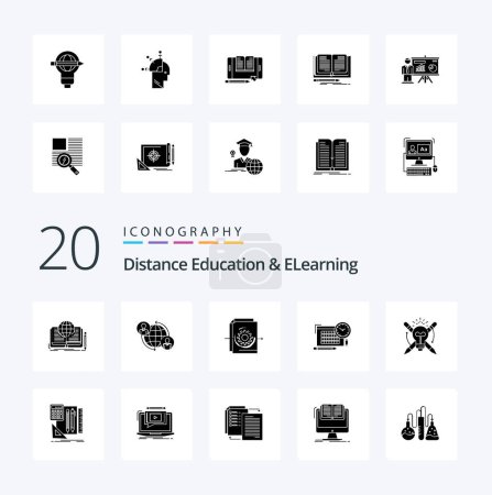 Téléchargez les illustrations : 20 Distance Education And Elearning Solid Glyph icon Pack comme focus file internet time gear - en licence libre de droit